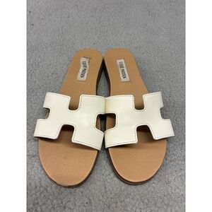 Steve Madden HOKU White Flat Slide Sandals Women's Size‎ 7.5M Leather Upper